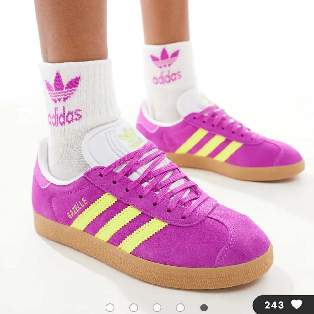 NWT adidas Originals Gazelle sneakers in pink and yellow with gum sole Women’s